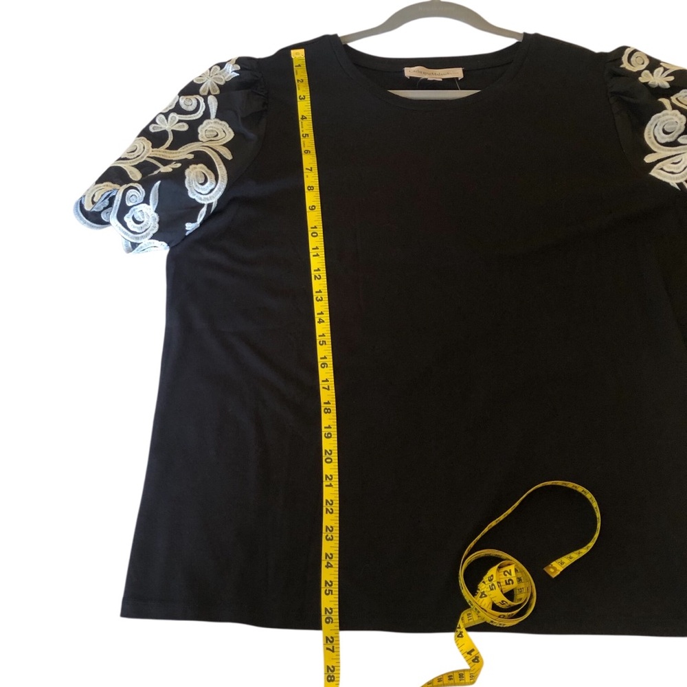 Catherine Malandrino Cotton Modal Embroidered Scallop Exaggerated Puff Sleeve 2X - Picture 7 of 14